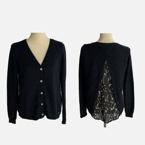 Garcia Jeans Cardigan Women Small Blue Mixed Media Sheer Split Back Knit Sweater